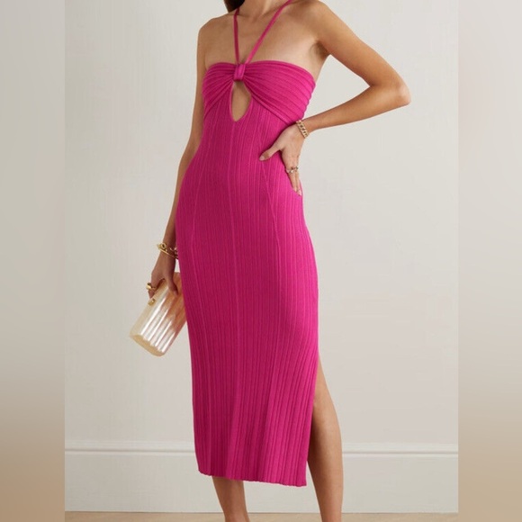 NWT Cult Gaia Elfreda Cut Out Ribbed Sexy MIDI Dress Dragonfruit Pink Fuchsia - Picture 2 of 10